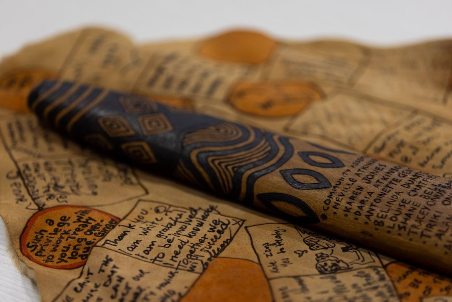 Message stick on possum skin at negotiations in Heywood Message stick on possum skin at negotiations in Heywood