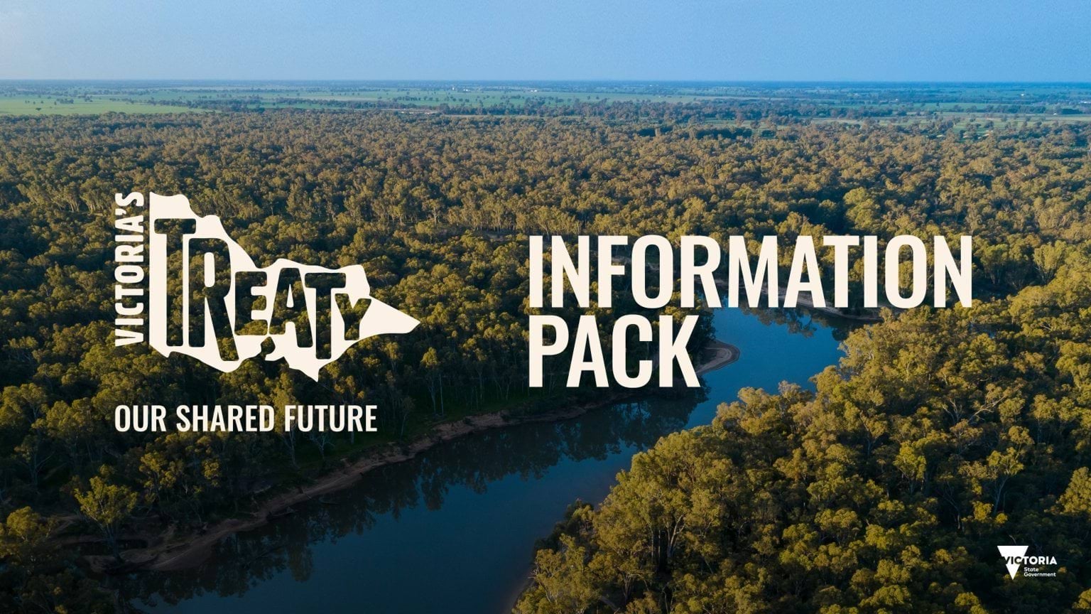 Victoria's Treaty Information Pack Murray river with Victoria's Treaty logo and text reading "Information Pack"